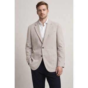Banana Republic Tweed Blazer 48R Tan Herringbone Wool Blend Sport Coat
